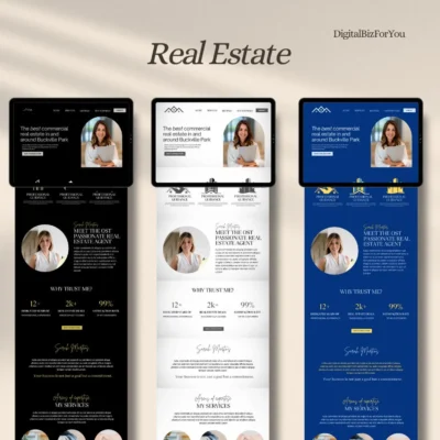 tree templates of canva one its black and the second is white and the third is blue and all of them haves modern styles and design