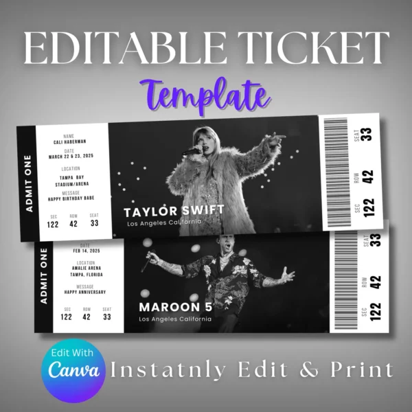 Editable Concert Ticket Template (Canva)